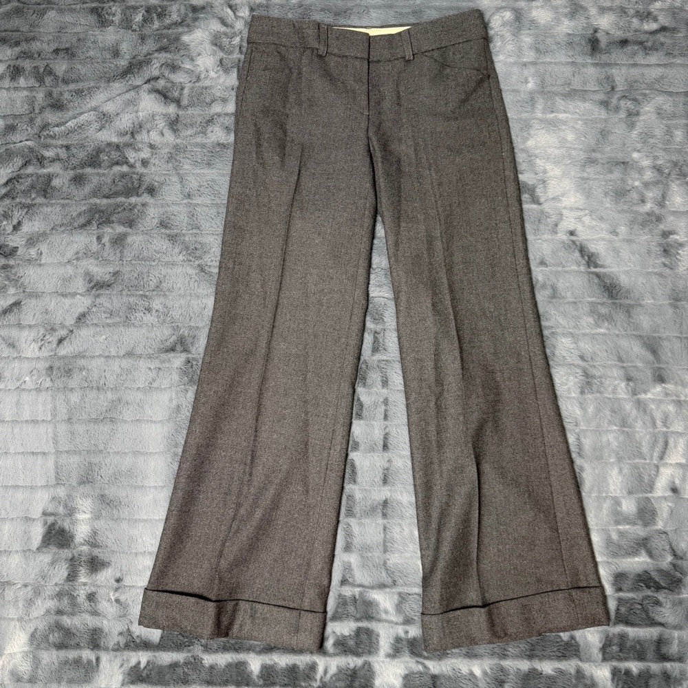 Theory Gray Wool Blend Wide Leg Cuffed Trouser Dress Pants Size 0 Made in USA